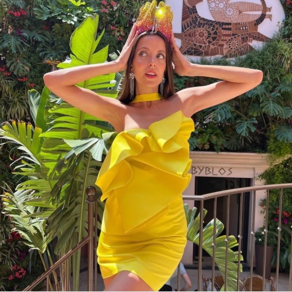 ZARA Lemon Yellow Limited Edition Ruffle Voluminous Mini Dress - Picture 15 of 17